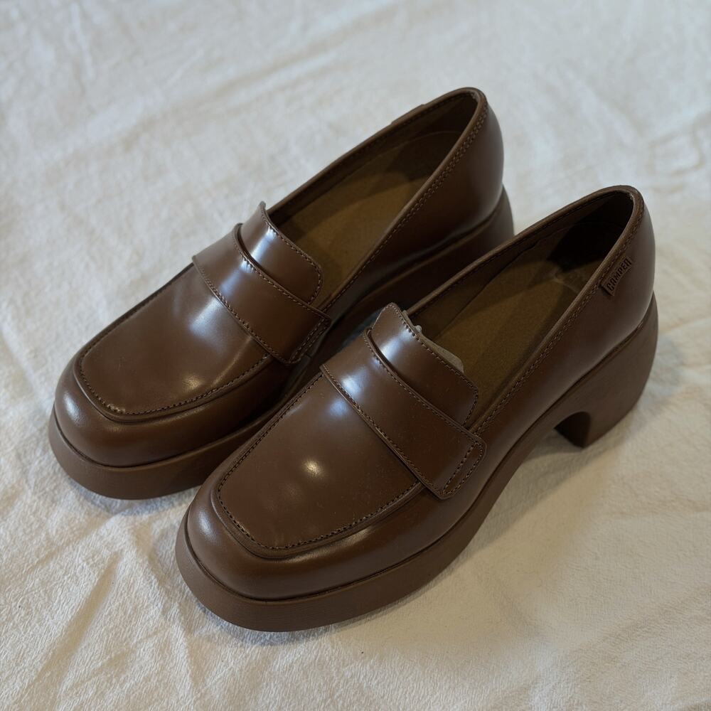 Camper Thelma Heeled Loafer Shoes in Brown Sz8.5 EU39
